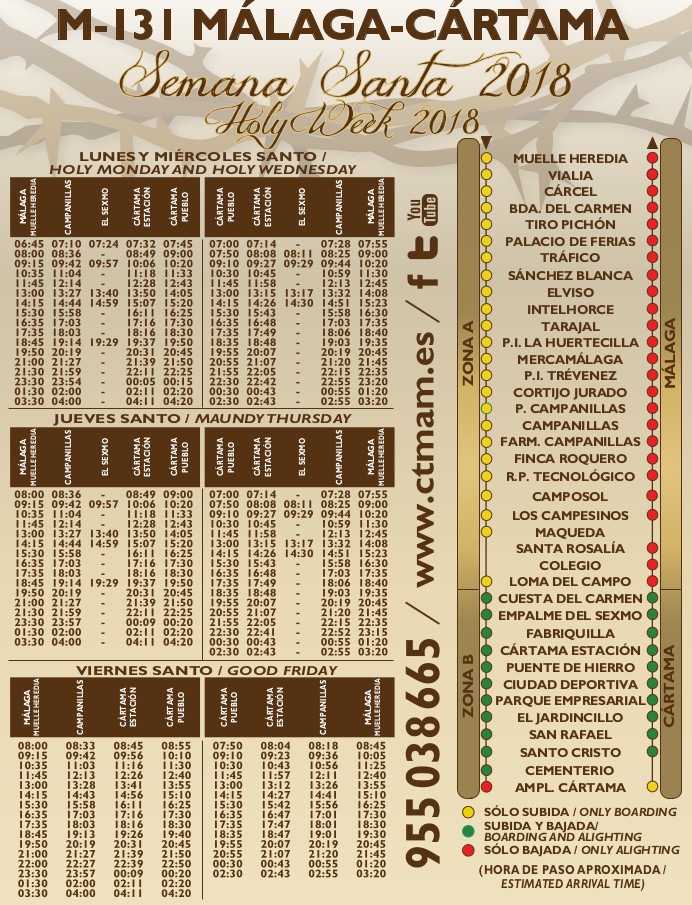 Línea Bus M-131-Málaga-Cártama-semana-santa
