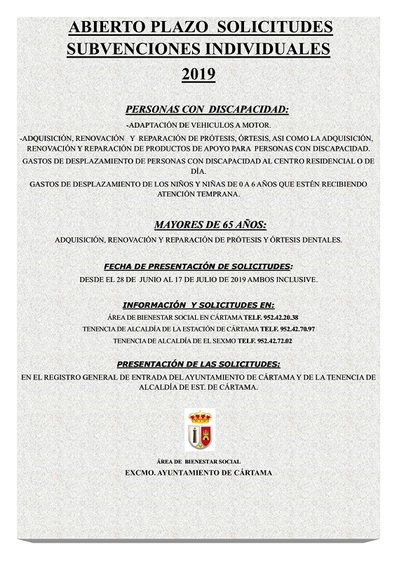 Solicitud subvenciones individuales Junta Andalucía 2019